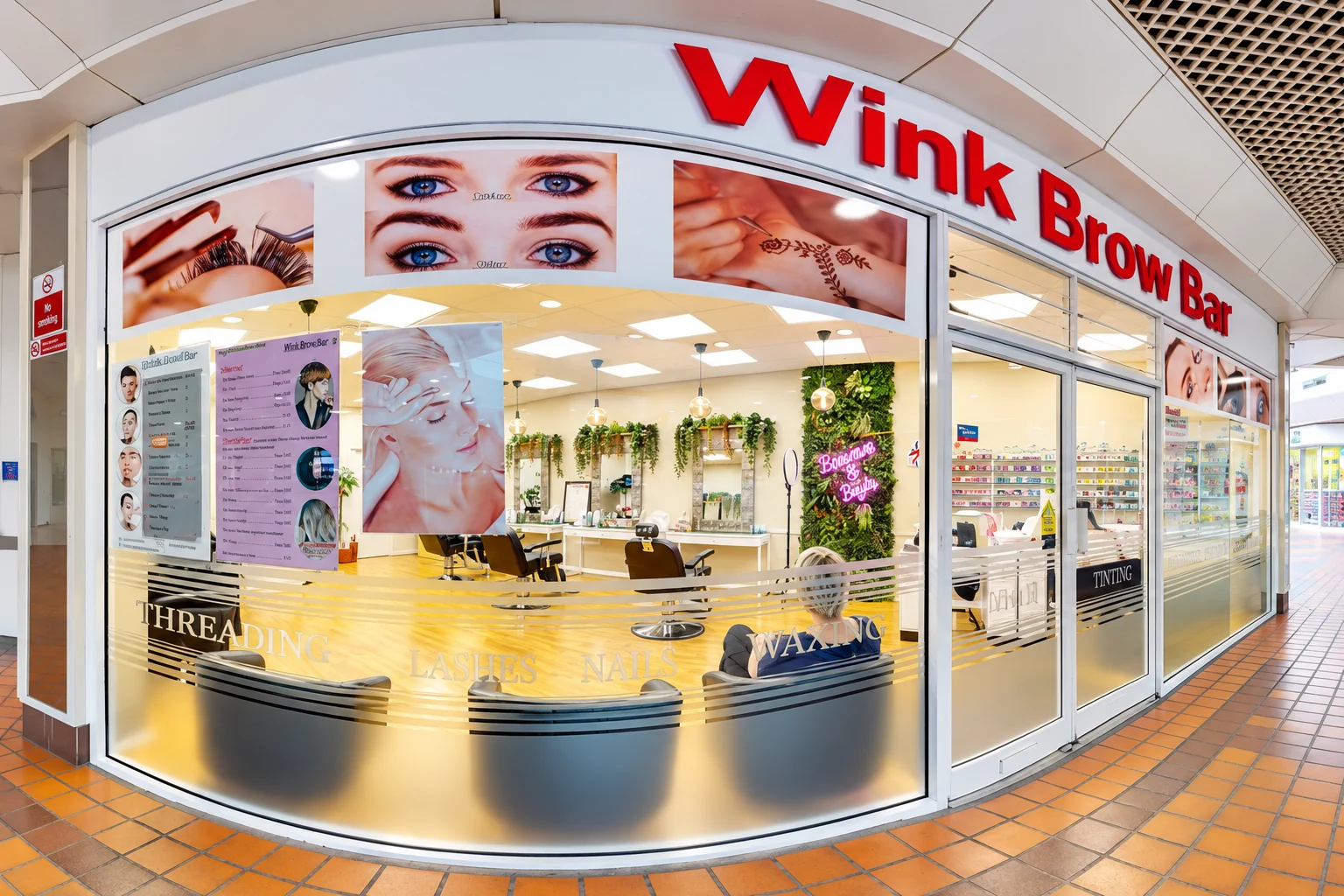 Wink Brow Bar storefront and entrance at The Bridge Shopping Centre in Portsmouth